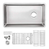 Heavy duty zuhne 32 inch under mount single bowl 16 gauge stainless steel kitchen sink with offset drain tight corners fits 36 inch cabinet