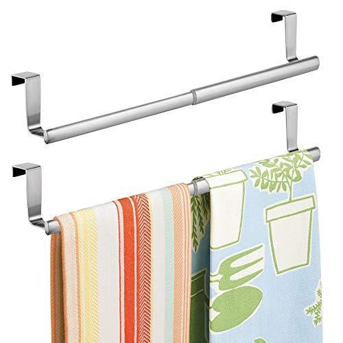 Top rated binovery adjustable expandable kitchen over cabinet towel bar hang on inside or outside of doors storage for hand dish tea towels 9 25 to 17 wide 2 pack brushed stainless steel