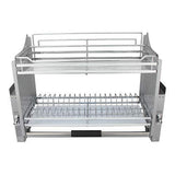 Great pull down 2 tier chrome steel wire dish drainer rack utensils basket shelf plate holder for 800mm width cabinet kitchen