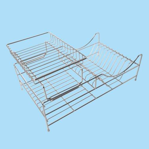 Best sakura two tiers compact dish rack kitchenware dish drying rack dish drainer with removable plastic tray and extendable stainless steel drip tray iron with chrome finished easy to assemble