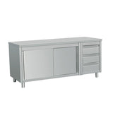 Try eq kitchen line stainless steel commercial prep work table sliding door storage cabinet and 3 drawers on right 64l x 28w x 38h