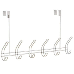 InterDesign Classico Over Door Organizer Hooks – 6 Hook Storage Rack for Coats, Hats, Robes or Towels, Pearl White