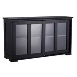 Best waterjoy kitchen storage sideboard stackable buffet storage cabinet with sliding door tempered glass panels for home kitchen antique black