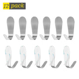 New self adhesive wall hooks 304 stainless steel key hooks heavy duty sticky coat hooks for towel robe hat 12 pack no drill no damage nailless waterproof metal hook for bathroom shower kitchen toilet