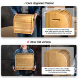 Get bamboo bread box finew 2 layer rolltop bread bin for kitchen large capacity wooden bread storage holder countertop bread keeper with toaster tong 15 x 9 8 x 14 5 self assembly