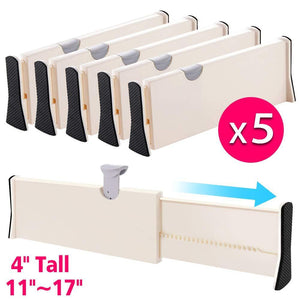 Buy now drawer dividers organizer 5 pack adjustable separators 4 high expandable from 11 17 for bedroom bathroom closet clothing office kitchen storage strong secure hold foam ends locks in place