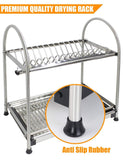 Discover the best kitchen hardware collection 2 tier dish drying rack stainless steel stand on countertop draining rack 17 9 inch length 16 dish slots organizer with drainboard for cup plate bowl