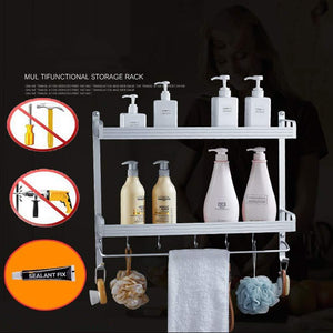 Online shopping 2 layer space aluminum bathroom corner shelf shower caddy shampoo soap cosmetic storage basket kitchen spice rack holder organizer with towel bar and hooks rectangle double