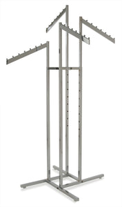 Econoco - Chrome 4-Way Clothing Rack, 4 Slant Adjustable Height Arms, Square Tubing, Perfect for Clothing Store Display