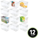 Storage mdesign plastic food storage container bin with handles for kitchen pantry cabinet fridge freezer narrow for snacks produce vegetables pasta bpa free food safe 12 pack clear