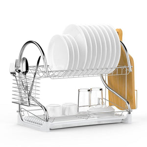 Kitchen dish drying rack ace teah upgrade 2 tier plated chrome dish dryer rack with utensil holder cutting board holder and kitchen dish drainer for kitchen counter top 17x9 7x14 6inch silver