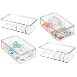 Cheap mdesign stackable plastic storage organizer container for kitchen cabinets pantry countertops holds kids child toddler mealtime sets small accessories 6 sections bpa free 4 pack clear