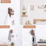 Buy now solid wood swivel coat hooks folding swing arm 5 hat hanger rail multi foldable arms towel clothes hanger for bathroom entryway bedroom office kitchen kids garage wall mount accessories walnut wood