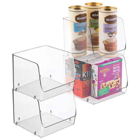 Great mdesign large household stackable plastic food storage organizer bin basket with wide open front for kitchen cabinets pantry offices closets bedrooms bathrooms cube 7 75 wide 4 pack clear