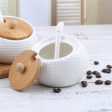 Order now porcelain condiment jar spice container with lids bamboo cap holder spot ceramic serving spoon wooden tray best pottery cruet pot for your home kitchen counter white 170 ml 5 8 oz set of 3