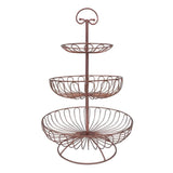 Storage organizer 3 tier metal wire fruit vegetable basket tower decorative fruit basket countertop stand kitchen counter produce organizer with top handle bronze pink