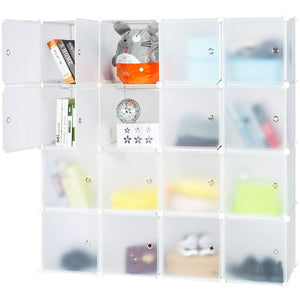 Heavy duty honey home modular storage cube closet organizers portable plastic diy wardrobes cabinet shelving with easy closed doors for bedroom office kitchen garage 16 cubes white