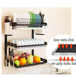 Buy ctystallove 3 tier black stainless steel dish drying rack fruit vegetable storage basket with drainboard and hanging chopsticks cage knife holder wall mounted kitchen supplies shelf utensils organizer