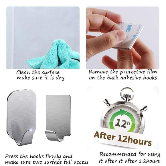 Kitchen adhesive hooks 16 pack 3m self adhesive wall hooks for key robe coat towel heavy duty stainless steel wall mount hooks for kitchen bathroom toilet