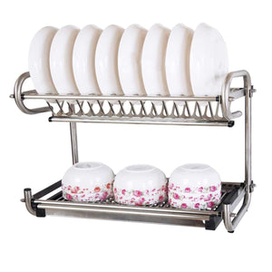 Buy now 23 2 kitchen dish rack 2 tier stainless steel cabinet rack wall mounted with drainboard set dish bowl cup holder 23 2 inch