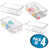 Featured mdesign stackable plastic storage organizer container for kitchen cabinets pantry countertops holds kids child toddler mealtime sets small accessories 6 sections bpa free 4 pack clear