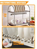 Explore kitchen hardware collection 2 tier dish drying rack stainless steel stand on countertop draining rack 17 9 inch length 16 dish slots organizer with drainboard for cup plate bowl