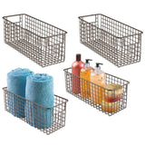 Kitchen mdesign bathroom metal wire storage organizer bin basket holder with handles for cabinets shelves closets countertops bedrooms kitchens garage laundry 16 x 6 x 6 4 pack bronze