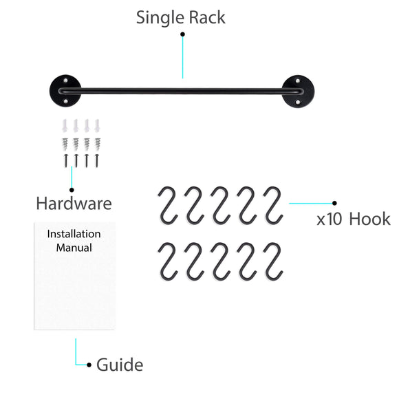 Buy wallniture gourmet kitchen rail rack pot pan lid organizer and 10 hooks 16 inch black