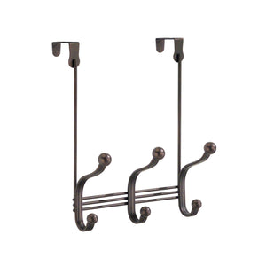 iDesign York Metal Over the Door Organizer, 3-Hook Rack for Coats, Hats, Robes, Towels, Bedroom, Closet, and Bathroom, 11.25" x 9" x 2", Set of 2,