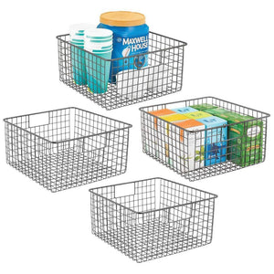 Try mdesign farmhouse decor metal wire food storage organizer bin basket with handles for kitchen cabinets pantry bathroom laundry room closets garage 12 x 12 x 6 4 pack graphite gray