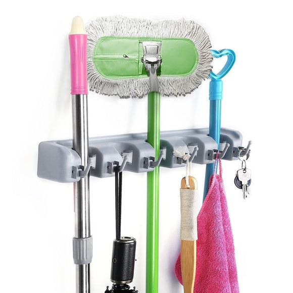 Buy now free walker magic wall mount mop holder with 5 positons and 6 hooks broom holder hanger brush cleaning tools for home kitchen prefect for storage and organization 5 postions