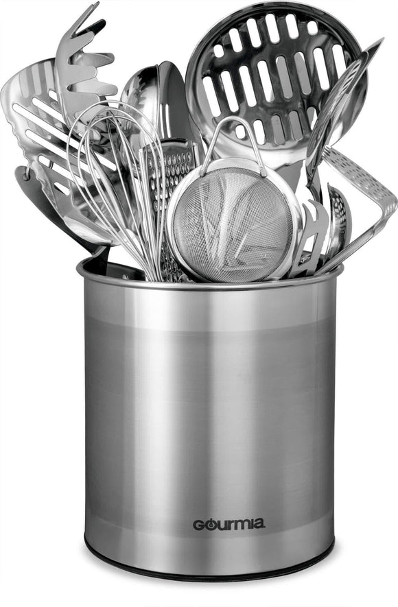 Try gourmia gch9345 rotating kitchen utensil holder spinning stainless steel organizer to store cooking and serving tools dishwasher safe non slip bottom use as caddy