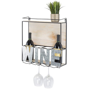 Discover the best wall mounted wine rack wine bottle holder wine glass holder holds 4 bottle of wine and 4 glasses includes decorative wood accents and top shelf perfect home kitchen decor