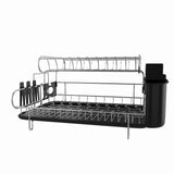 Top professional dish drying rack 2 tier 304 stainless steel dish rack with drainboard microfiber mat kitchen utensil holder