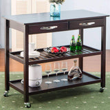 Organize with lz leisure zone rolling kitchen island serving cart wood trolley w countertop 2 drawers 2 shelves and lockable wheels dark brown