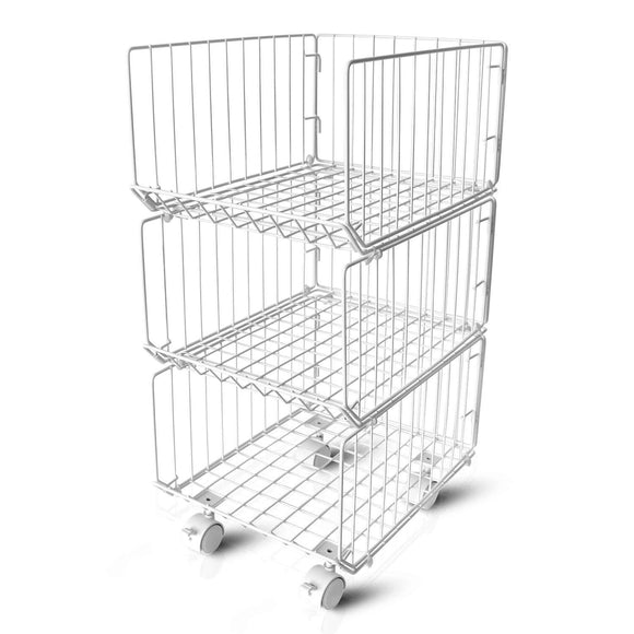 Discover the pup joint metal wire baskets 3 tiers foldable stackable rolling baskets utility shelf unit storage organizer bin with wheels for kitchen pantry closets bedrooms bathrooms