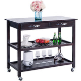 Order now lz leisure zone rolling kitchen island serving cart wood trolley w countertop 2 drawers 2 shelves and lockable wheels dark brown