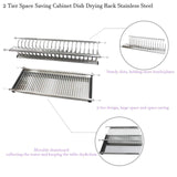 Exclusive modern 2 tier kitchen folding dish drying dryer rack 35 4 for cabinet stainless steel drainer plate bowl storage organizer holder