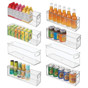 New mdesign plastic stackable kitchen pantry cabinet refrigerator or freezer food storage bins with handles organizer for fruit yogurt snacks pasta bpa free 16 long 8 pack clear