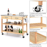 Related giantex kitchen trolley cart rolling island cart serving cart large storage with stainless steel countertop lockable wheels 2 drawers and shelf utility cart for home and restaurant solid pine wood