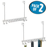mDesign Metal Over Door Hanging Closet Storage Organizer Rack for Men's and Women's Ties, Belts, Slim Scarves, Accessories, Jewelry - 4 Hooks and 10 Vertical Arms on Each - 2 Pack - Chrome