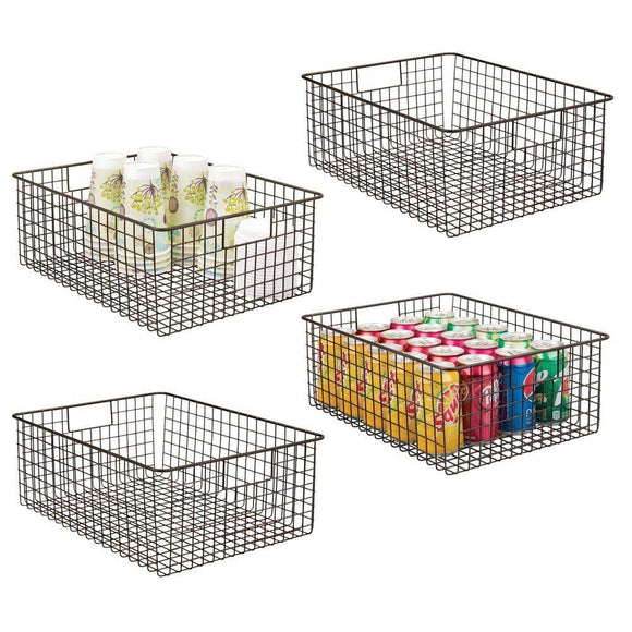 Discover the best mdesign farmhouse decor metal wire food organizer storage bin baskets with handles for kitchen cabinets pantry bathroom laundry room closets garage 4 pack bronze