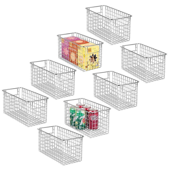 Latest mdesign farmhouse decor metal wire food storage organizer bin basket with handles for kitchen cabinets pantry bathroom laundry room closets garage 12 x 6 x 6 8 pack chrome