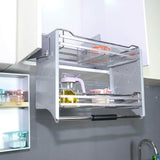 Top kitchen pull down 2 tier wire shelf shelves steel wall unit storage organizer system cabinet for 800mm width cupboards