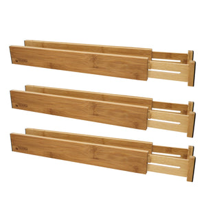 Storage bamboo adjustable drawer divider organizers spring loaded stackable perfect for kitchen utensils silverware knife drawer dividers desk bathroom and dresser drawer organization 6 pack