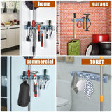 Discover the best auwey broom mop holder wall mount with hook gripper slot garden storage rack mop broom handle kitchen storage garage garden tools commercial organizer grey 5 position 6 hooks