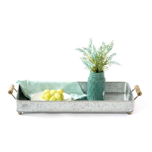 Storage grila rustic metal serving tray wooden handles cute ball feet table decor serving coffee coco home dining centerpieces office desk organizer country farmhouse kitchen decorative functional well made