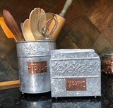 Shop for autumn alley farmhouse galvanized large kitchen utensil holder pretty embossing and copper label add farmhouse warmth and charm