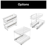 Results smart design 2 tier roll out under sink sliding organizer w mounting hardware medium steel metal holds 100 lbs cabinets cookware bakeware items kitchen 18 32 x 14 inch chrome