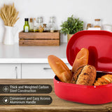 Latest bread box red carbon steel large capacity sturdy metal food storage containers and bread boxes for kitchen counters retro countertop breadbox for loaves 15 7 x 10 8 x 7 inches